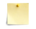 Yellow note with yellow pin Royalty Free Stock Photo