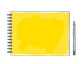 Yellow notebook and gray pencil hand drawn vector art