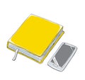 yellow notebook and Smartphone hand drawn vector art illustration