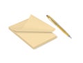 Yellow notepad with page curl and ballpoint pen