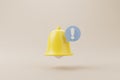 Yellow notification bell with icon new notification on brown background