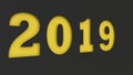 Yellow 2019 number cut in black paper