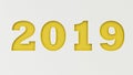 Yellow 2019 number cut in white paper
