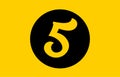 yellow number 5 logo icon design with black circle