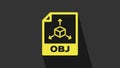 Yellow OBJ file document. Download obj button icon isolated on grey background. OBJ file symbol. 4K Video motion graphic