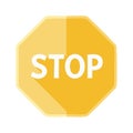 Yellow Octagonal Stop Sign with Long Shadow, Road Safety Sign Royalty Free Stock Photo