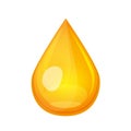 Yellow oil drop concept. Liquid gold droplet flying down. Honey drib vector illustration isolated on white.