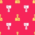 Yellow Oilman icon isolated seamless pattern on red background. Vector Illustration