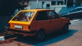 Yellow Old Vintage Car Parked In The City. Rear View Royalty Free Stock Photo