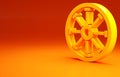 Yellow Old wooden wheel icon isolated on orange background. Minimalism concept. 3d illustration 3D render Royalty Free Stock Photo