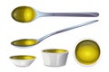 Yellow olive oil in bowl and spoons