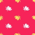 Yellow Olives branch icon isolated seamless pattern on red background. Vector