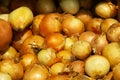 A lot of yellow onions close up Royalty Free Stock Photo