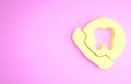 Yellow Online dental care icon isolated on pink background. Dental service information call center. Minimalism concept