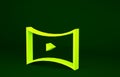 Yellow Online play video icon isolated on green background. Film strip with play sign. Minimalism concept. 3d