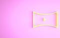 Yellow Online play video icon isolated on pink background. Film strip with play sign. Minimalism concept. 3d