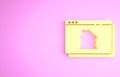 Yellow Online real estate house in browser icon isolated on pink background. Home loan concept, rent, buy, buying a