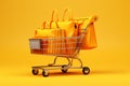 Yellow online store with shopping bags