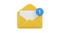 Yellow Open Envelope with Blue Notification Badge Showing Number One email message Royalty Free Stock Photo