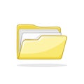 Yellow open folder with white documents and shadow, symbol for file or information Royalty Free Stock Photo
