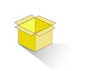 Yellow opened box icon with grey shadow on white