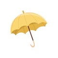 Yellow opened umbrella in cartoon style, vector object isolated. Flat illustration