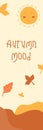 Yellow Orange Autumn Illustration Cute Printable Bookmark