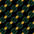 Yellow Orange Blue Green Black Diagonally Bstract Ornamental Floral Fractal Nobody Islamic Seamless Decorative Pattern