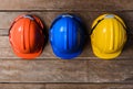 Yellow, Orange and Blue protective safety helmet