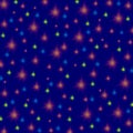 Yellow, orange and blue stars on a dark blue background, seamless endless pattern Royalty Free Stock Photo