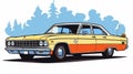 Yellow And Orange Chevrolet Savoy Car Illustration In Clean And Sharp Inking Style