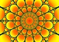 3d rendering. yellow and orange color several dot circle row in mandala style background