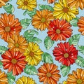 Yellow and orange daisies. Seamless floral pattern. Vector illustration. Royalty Free Stock Photo
