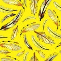 Yellow and orange feathers seamless pattern. colorful bird feathers repeating background for web and print purpose.