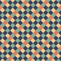 Yellow Orange Green Black Seamless Diagonal French Checkered Pattern. Inclined Colorful Fabric Check Pattern Background. 45