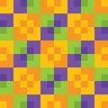 Yellow orange green and purple bright colorful Halloween colors square checker seamless pattern. geometric abstract background. Royalty Free Stock Photo