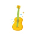 Yellow-orange guitar with blue strings. Musical instrument. Flat vector element for poster of Brazilian carnival Royalty Free Stock Photo