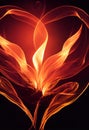 Yellow and orange heart shape fire flames against a black background. Royalty Free Stock Photo