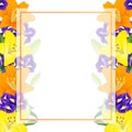 Yellow, Orange Lily and Blue Iris Flower Banner Card Border on White Background. Vector Illustration Royalty Free Stock Photo