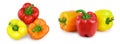 yellow orange and red sweet bell pepper isolated on white background. Top view. Flat lay Royalty Free Stock Photo