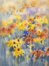 Yellow and orange summer flowers watercolor background Royalty Free Stock Photo