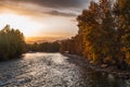 Autumn sunset scene on riverside