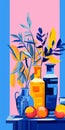 Fauvism-inspired Found Objects Illustration In Blue