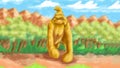 Yellow Orangutan Looking Angry In Front Of The Mountainy Scenery Royalty Free Stock Photo