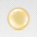 Yellow orb isolated on transparent background. Big shape glass circle with shadow. Realistic oil bubble orange color. Round sphere Royalty Free Stock Photo