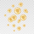 Yellow orb isolated on transparent background. Glass circle shape. Realistic oil bubbles orange color. Set round sphere collagen o Royalty Free Stock Photo