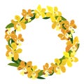 Yellow orchid frame, floral wreath circle frame, isolated vector