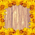 Yellow orchid on wood plank background