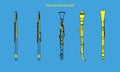 Yellow outline English horn, flute, piccolo and oboe contour of musical instruments