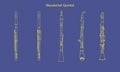 Yellow outline english horn, flute, piccolo and oboe. Woodwind quintet contour illustration.eps